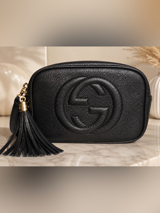 The Unbranded Brand Handbags - FASHION Black Pebbled Leather Crossbody with Double G Tassel